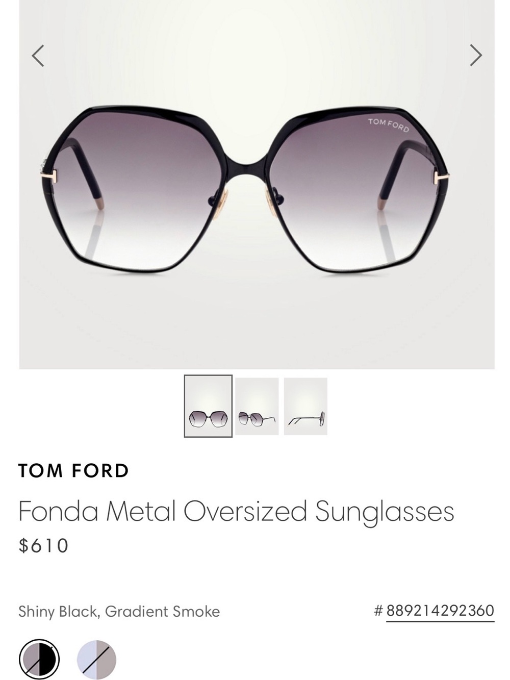 Tom Ford Black Frame Sunglasses with Gradient Smoke Lenses
